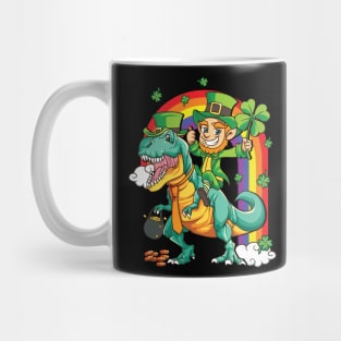 Leprechaun Riding T-Rex Dinosaur St Patricks Day Mug